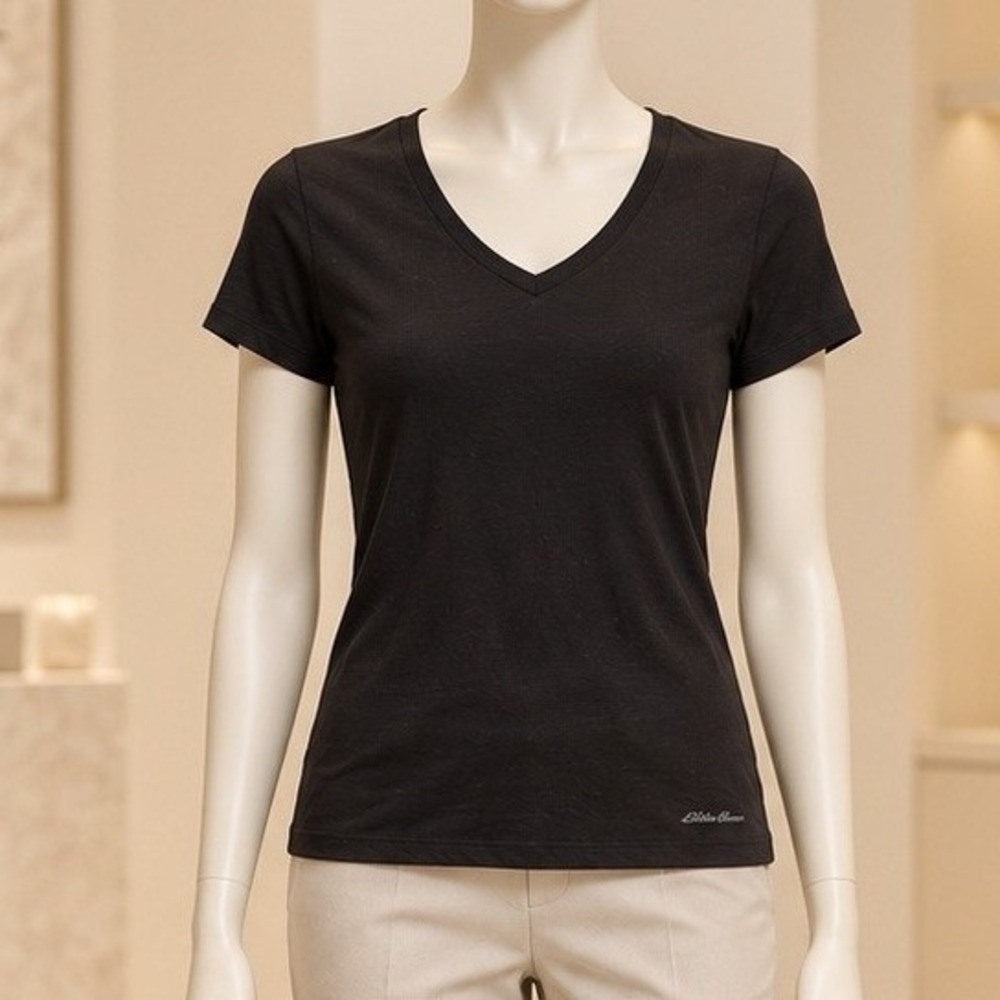 Eddie Bauer Womens T-Shirt Black V-Neck Short Sleeve Activewear XS
